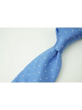 Mariano Rubinacci Baby Blue Dainty White Polkadot Silk Tie BRAND NEW